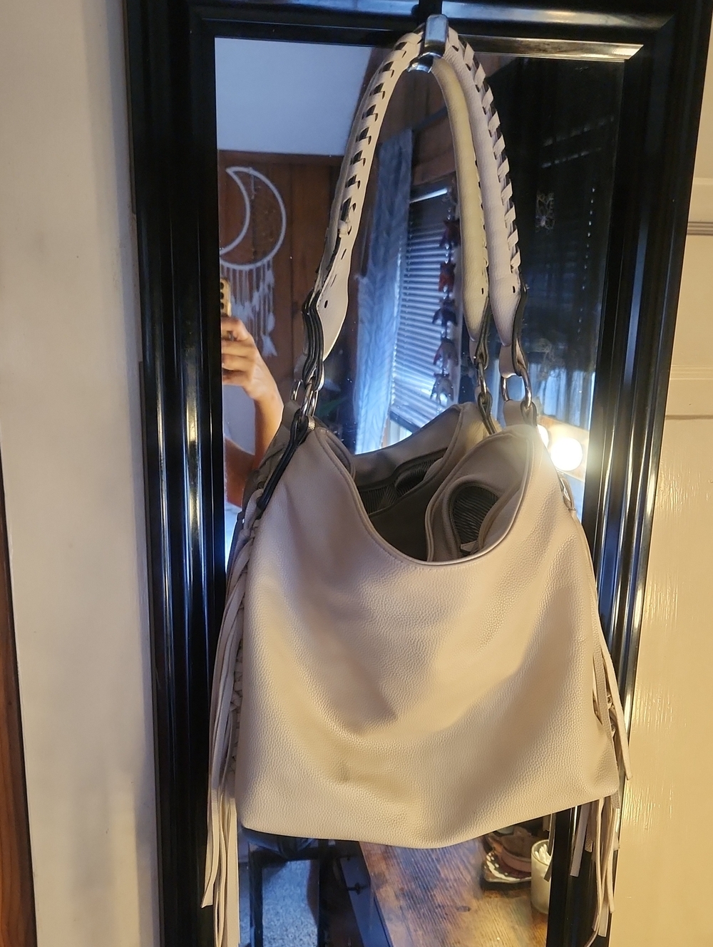 Women’s Cream Hobo Shoulder Bag - Soft Pebbled Leather Look